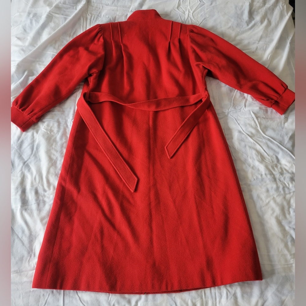 Herno luxury wool belted long jacket in vibrant red size Large - Picture 12 of 13